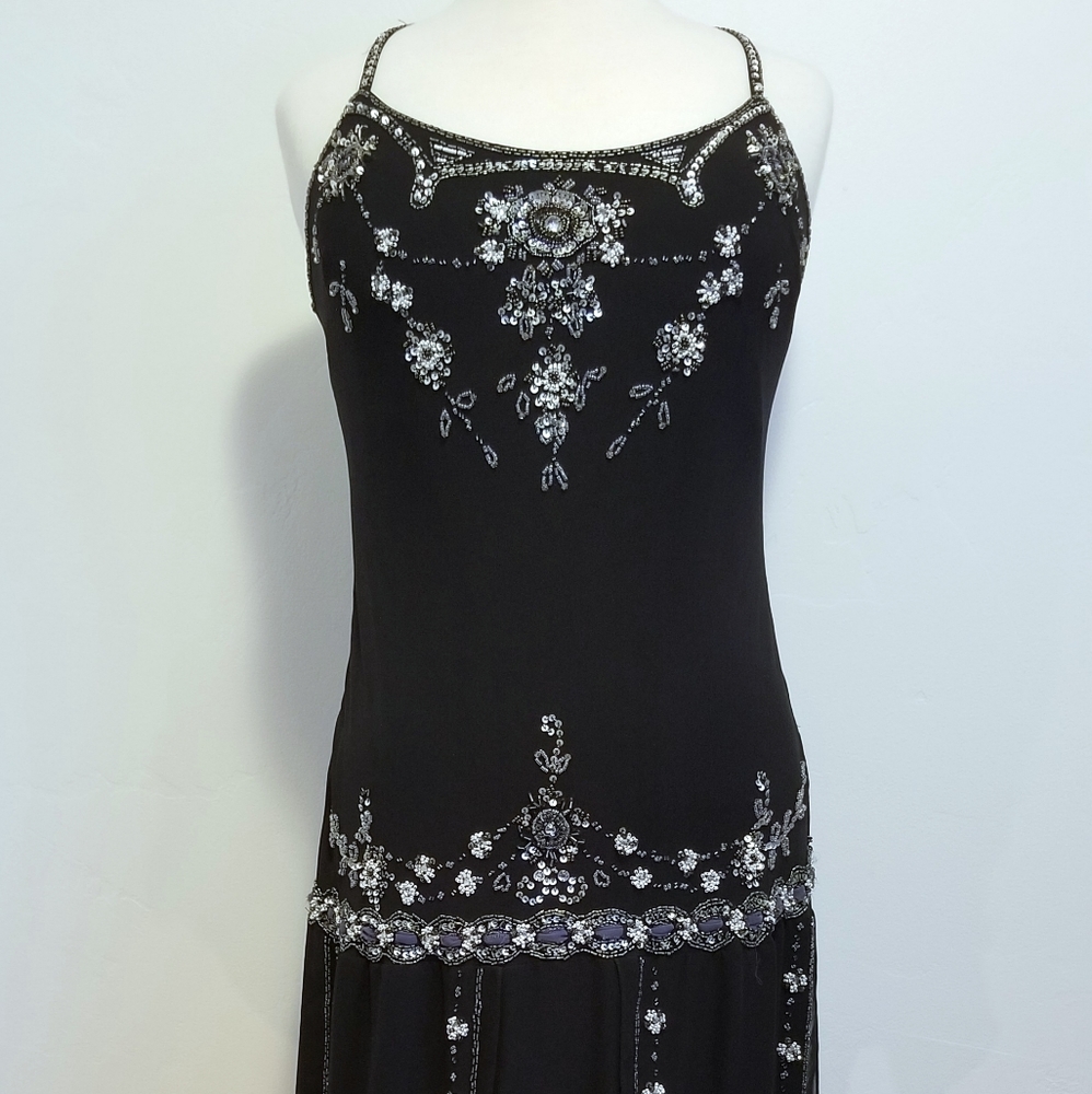 Fancy 20s-30s Beaded Flapper Drop Waist Dress